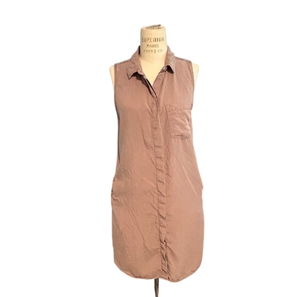 Thread & Supply Sleeveless Button Down Shirt Dress Mauve Sz M Pockets Casual
